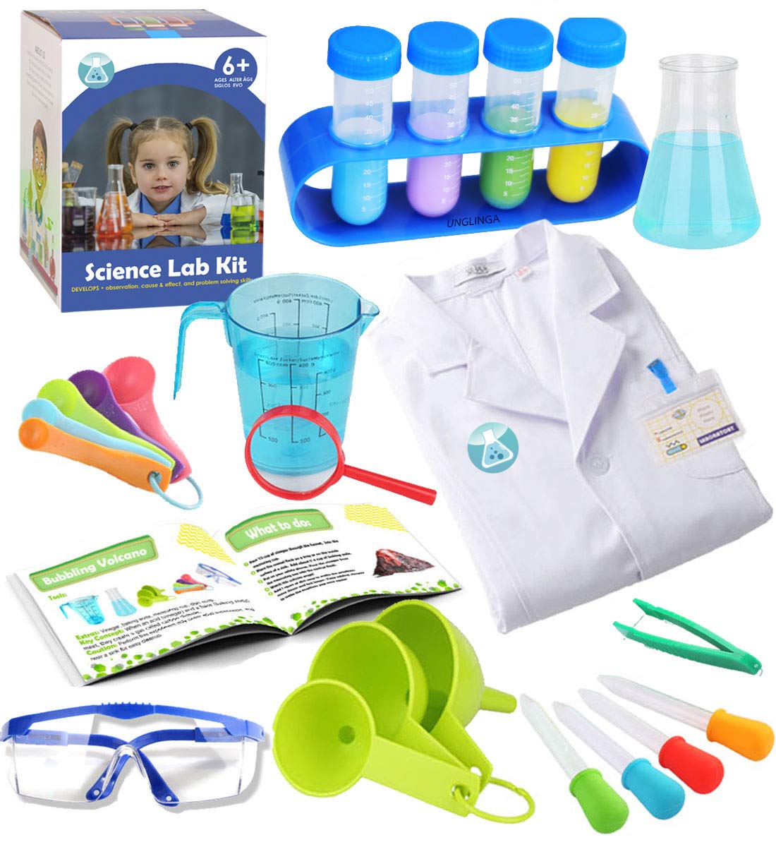 UNGLINGA Kids Science Kit lab coat for imaginative dress-up and hands-on exploration.