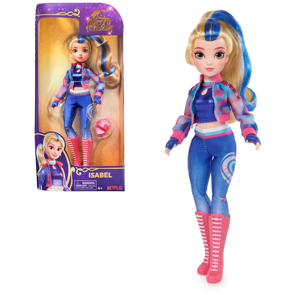 Unicorn Academy Isabel doll with blue highlights for imaginative play