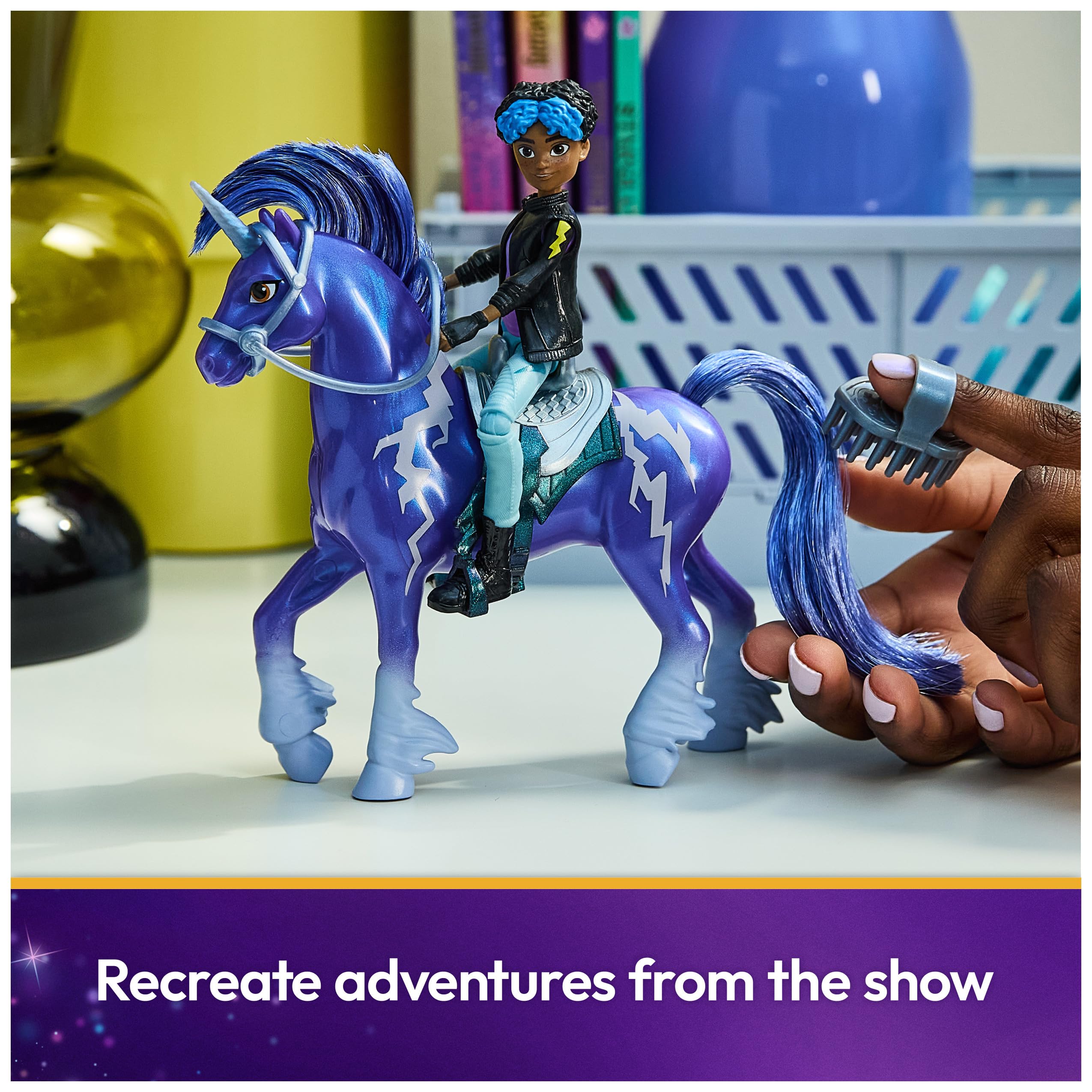 Unicorn Academy removable saddle and bridle displayed for accessory swapping