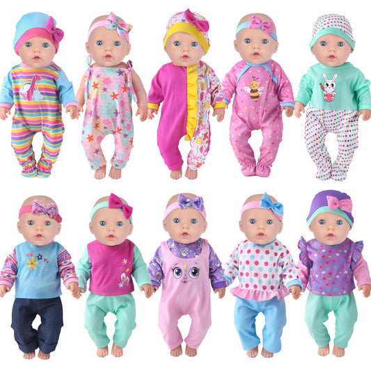 UNICORN ELEMENT 10 sets doll clothes with PJs for 14-18 inch dolls, easy to mix and match.
