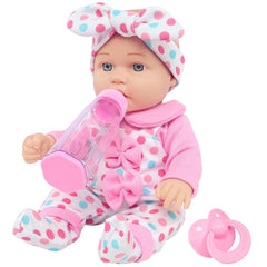 UNICORN ELEMENT 12inch baby doll with pink dot clothes invites imaginative dress-up play.