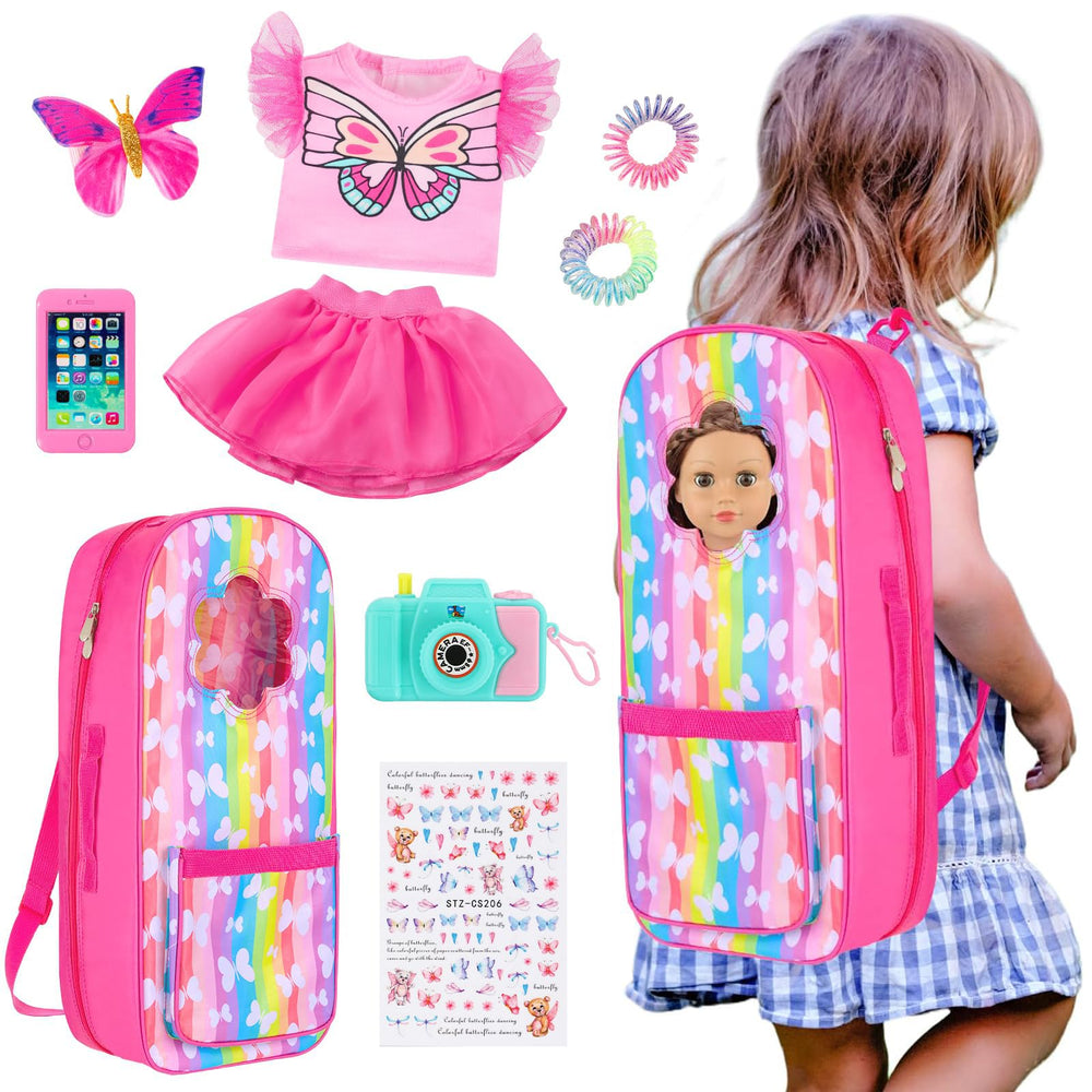 UNICORN ELEMENT 18in doll bag front view with roomy space for doll and outfits