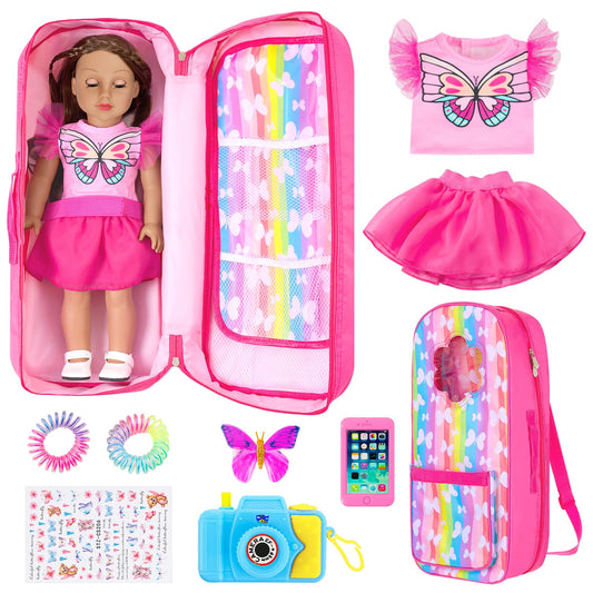 UNICORN ELEMENT 18in doll bag open compartment showing organized storage