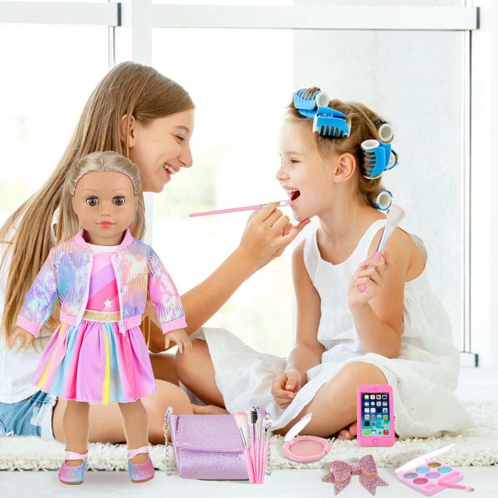 Unicorn Element 18inch doll outfits try-on demonstrates versatile fashion play