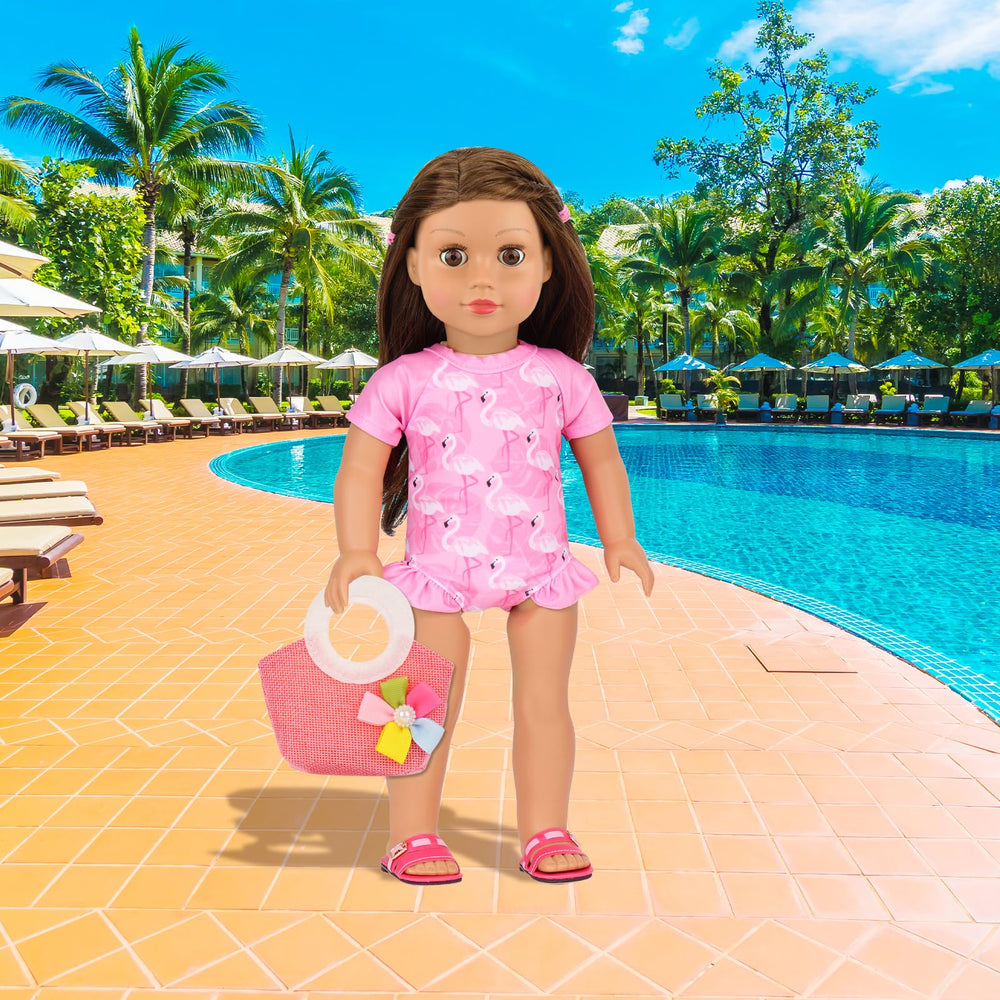 UNICORN ELEMENT 18-inch doll pink sunglasses image: stylish sun protection for play.
