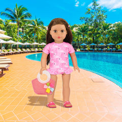 UNICORN ELEMENT 18-inch doll pink sunglasses image: stylish sun protection for play.