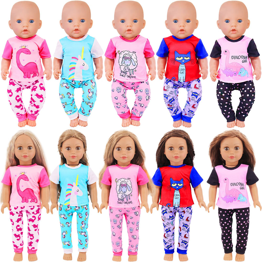 UNICORN ELEMENT tri-colour dinosaur pajamas for 14-18 inch dolls, cozy and fun