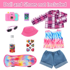 UNICORN ELEMENT plaid shirt top for 18-inch dolls, versatile outfit for daily play