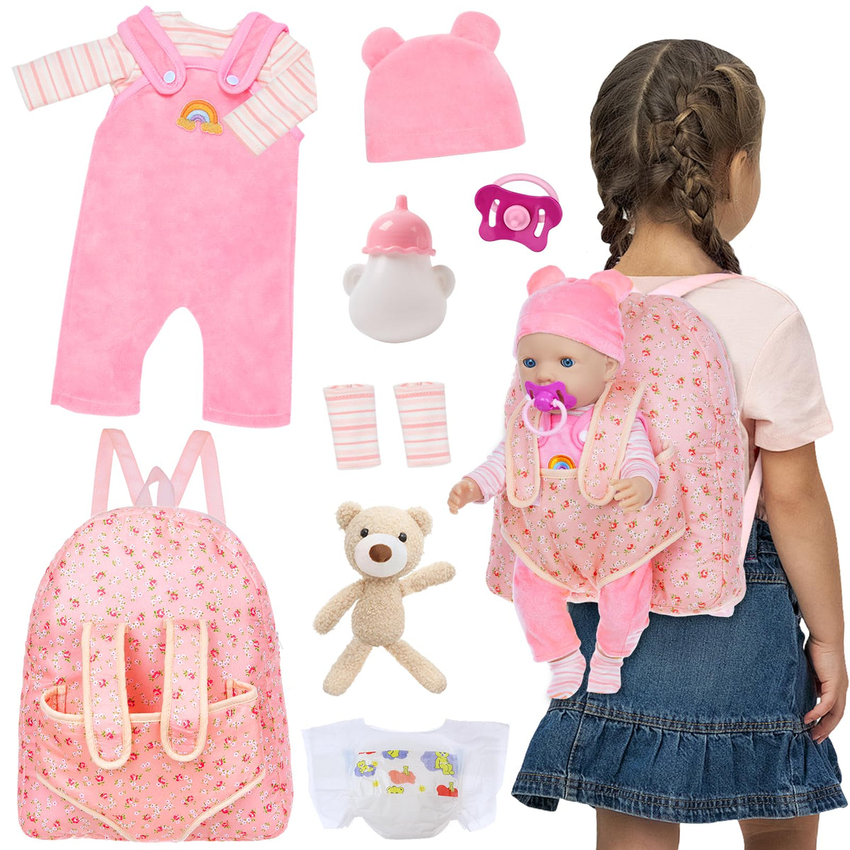 UNICORN ELEMENT backpack for 14-18 inch dolls, ideal for on-the-go play