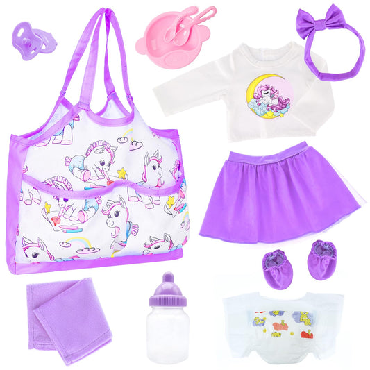 UNICORN ELEMENT baby doll diaper bag keeps accessories organized for pretend play