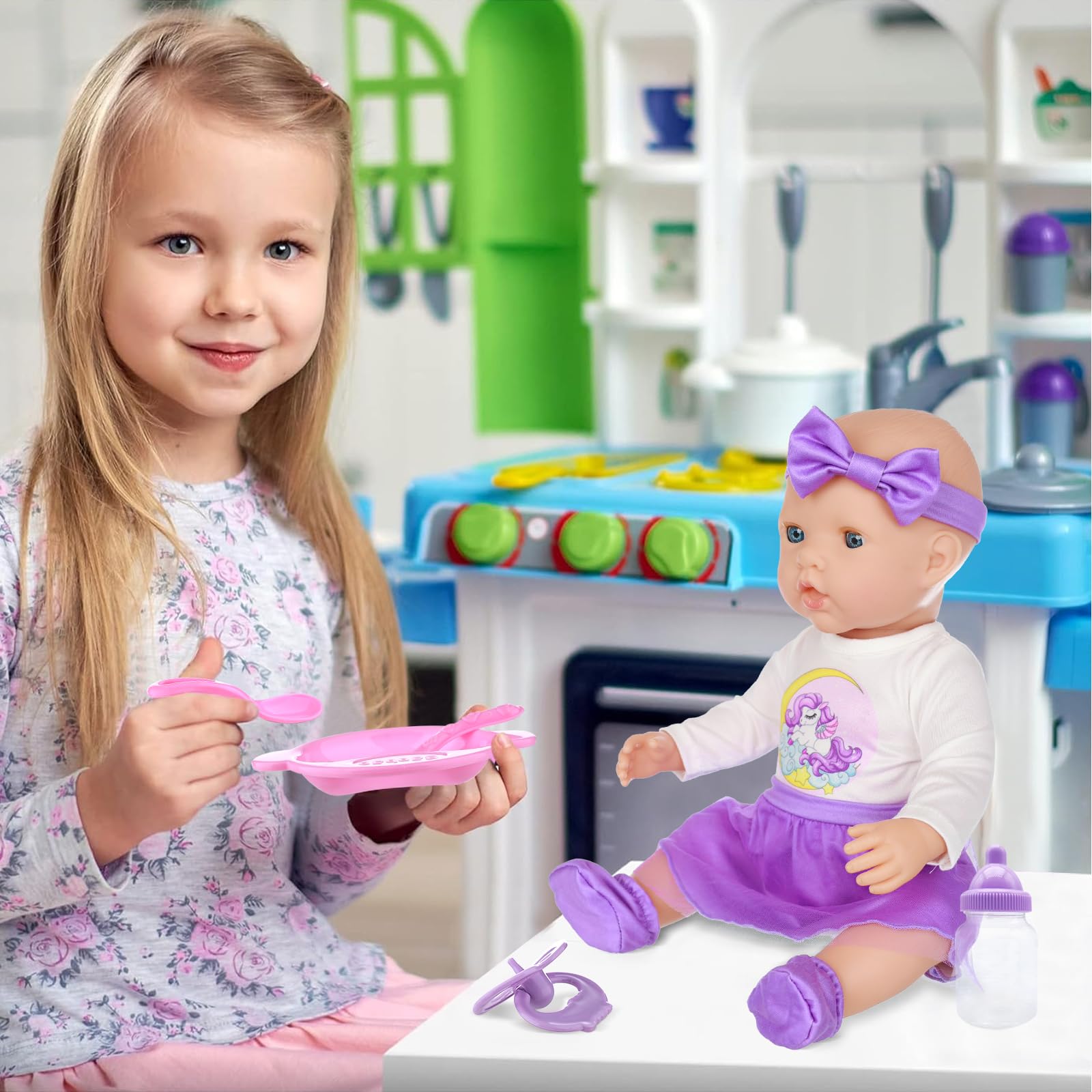 UNICORN ELEMENT doll accessories set showcasing complete care tools
