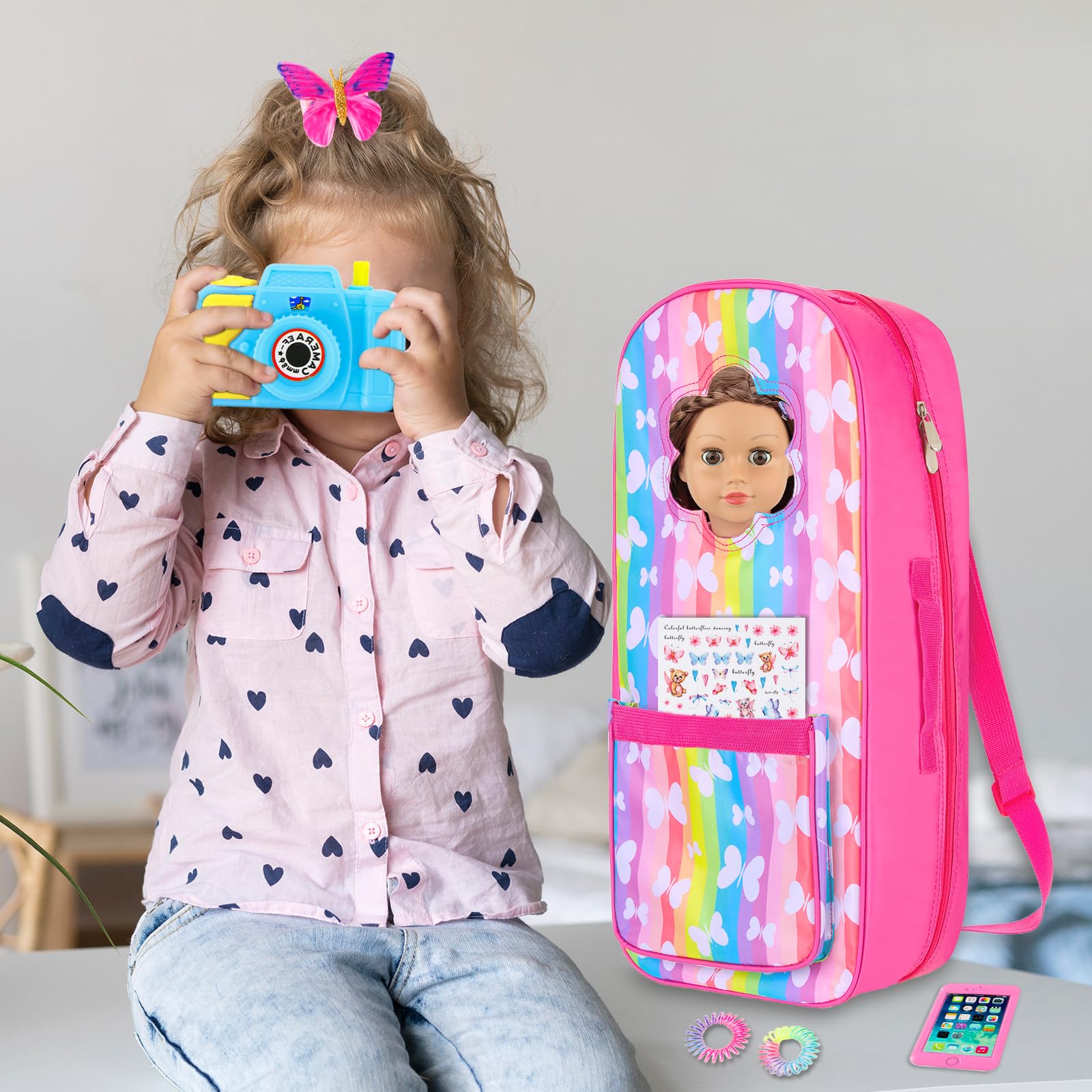 UNICORN ELEMENT floral mesh window bag keeps doll protected during travel