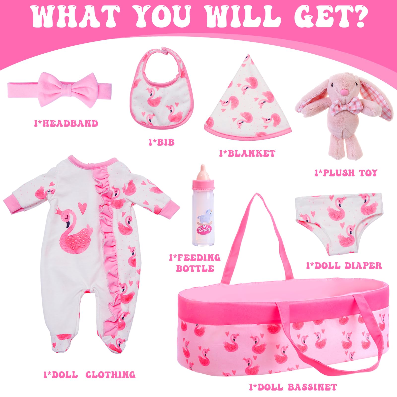 UNICORN ELEMENT flamingos doll clothes, cozy outfit for 17–22 inch dolls.