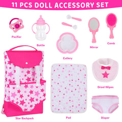 UNICORN ELEMENT pink star-pattern backpack ready for on-the-go doll adventures.