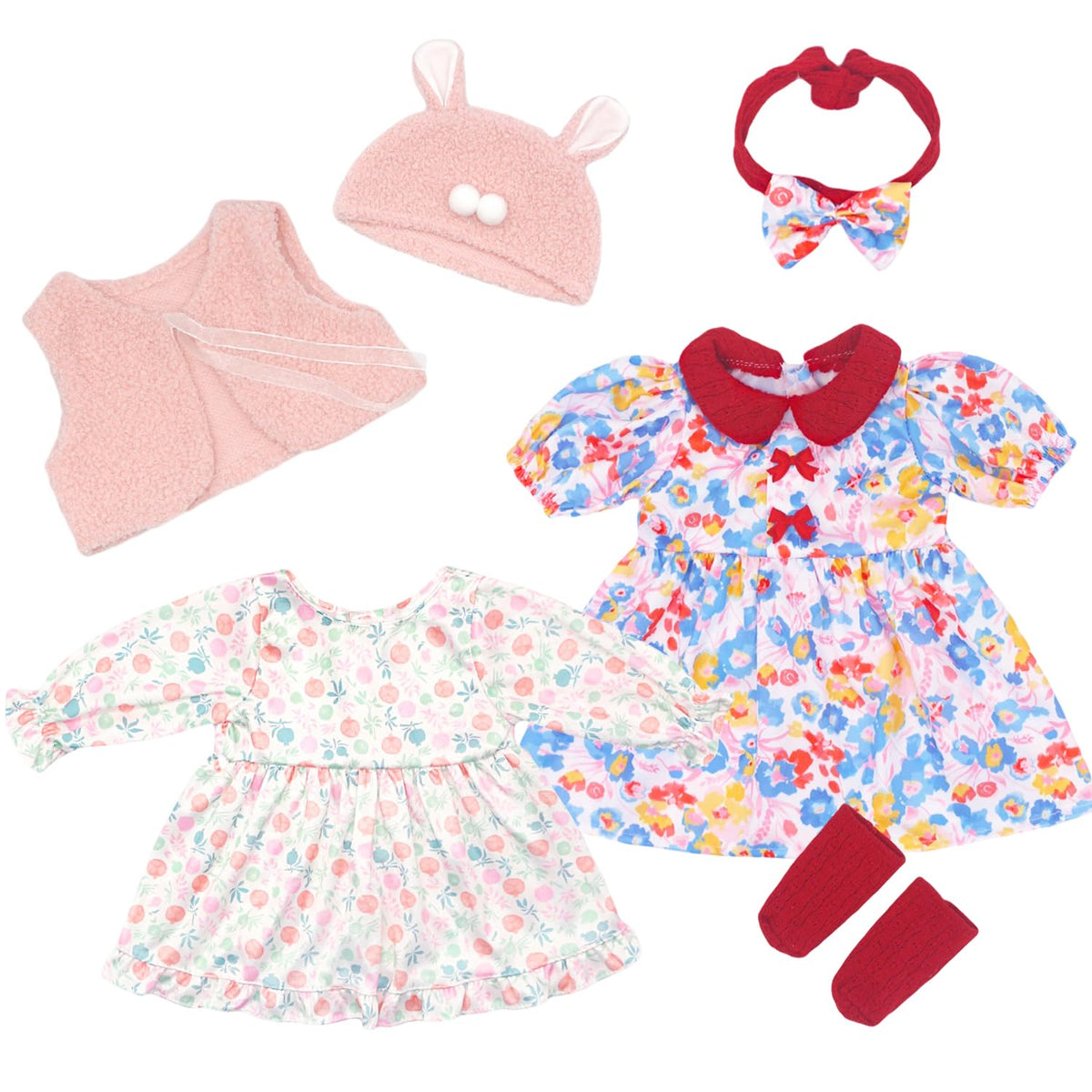 UNICORN ELEMENT two-set reborn doll clothes laid out for easy outfit changes
