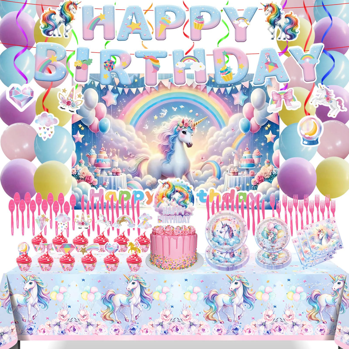 Unicorn party backdrop from 220Pcs, ideal for memorable photos and festive setup.