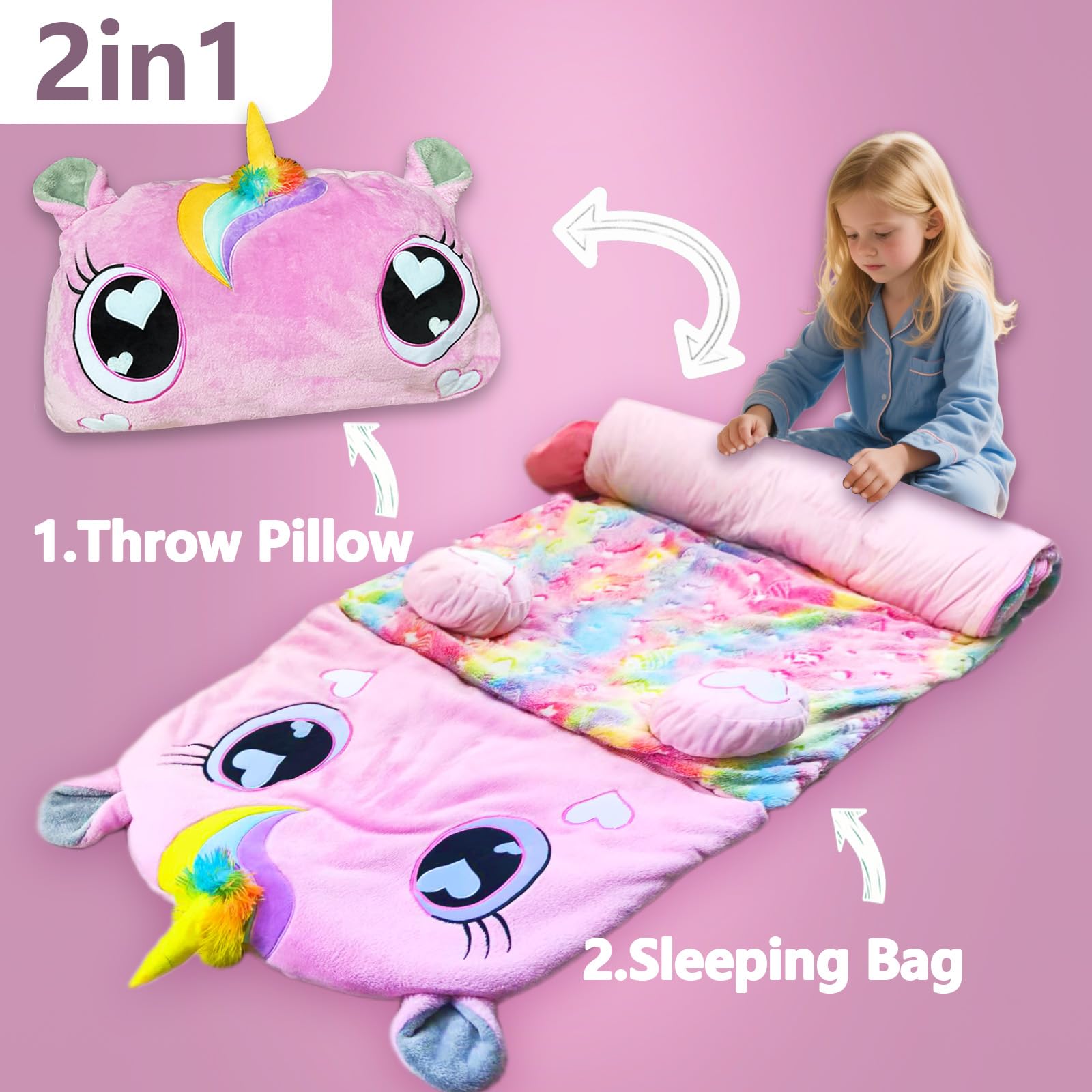 Unicorn Slumber 3-in-1 nap mat ready for daycare and sleepovers
