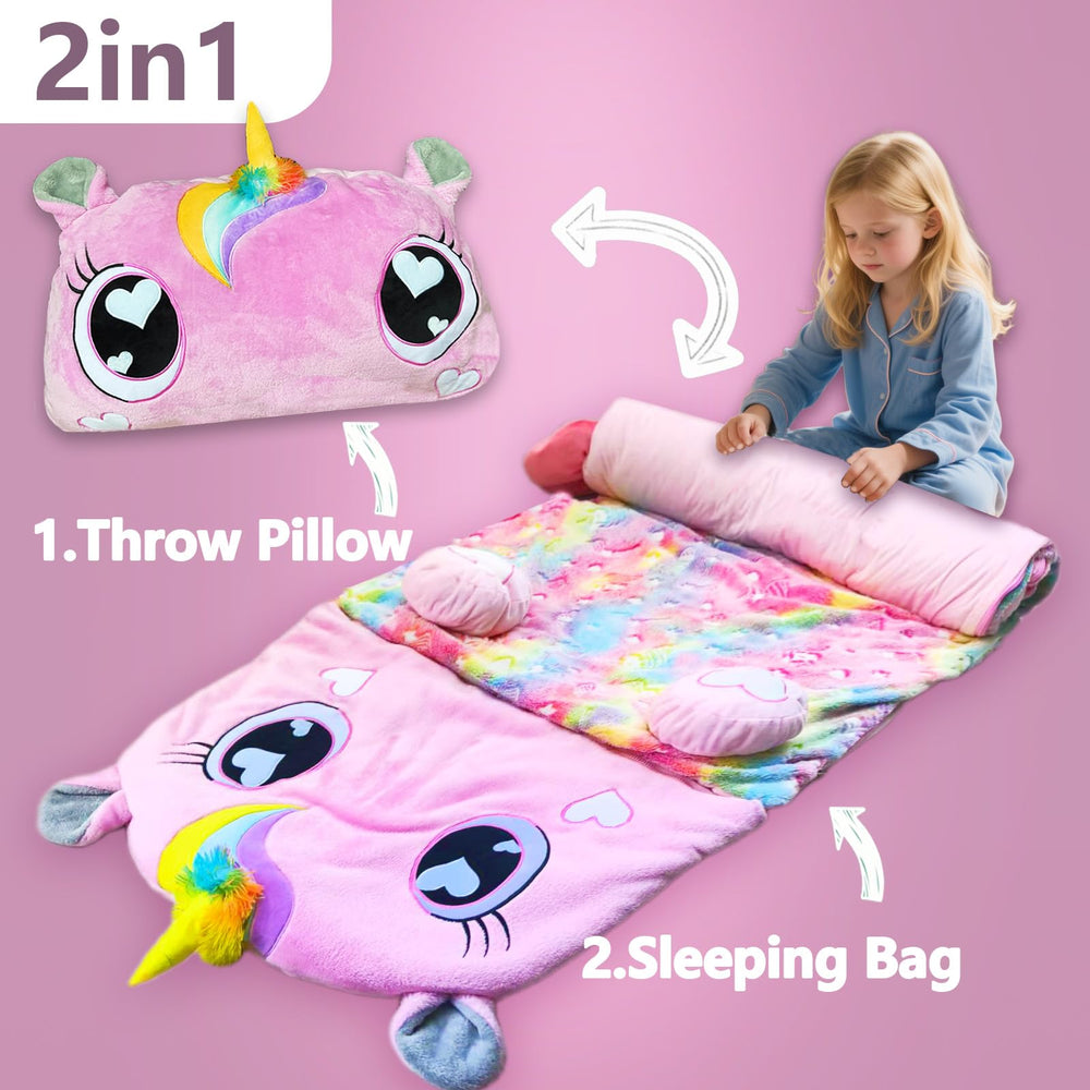 Unicorn Slumber 3-in-1 nap mat ready for daycare and sleepovers