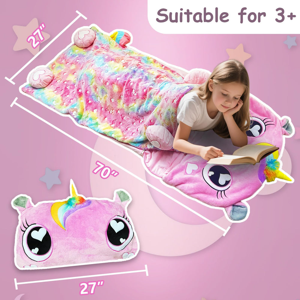 Unicorn Slumber glow in the dark feature helps kids locate the bag at night