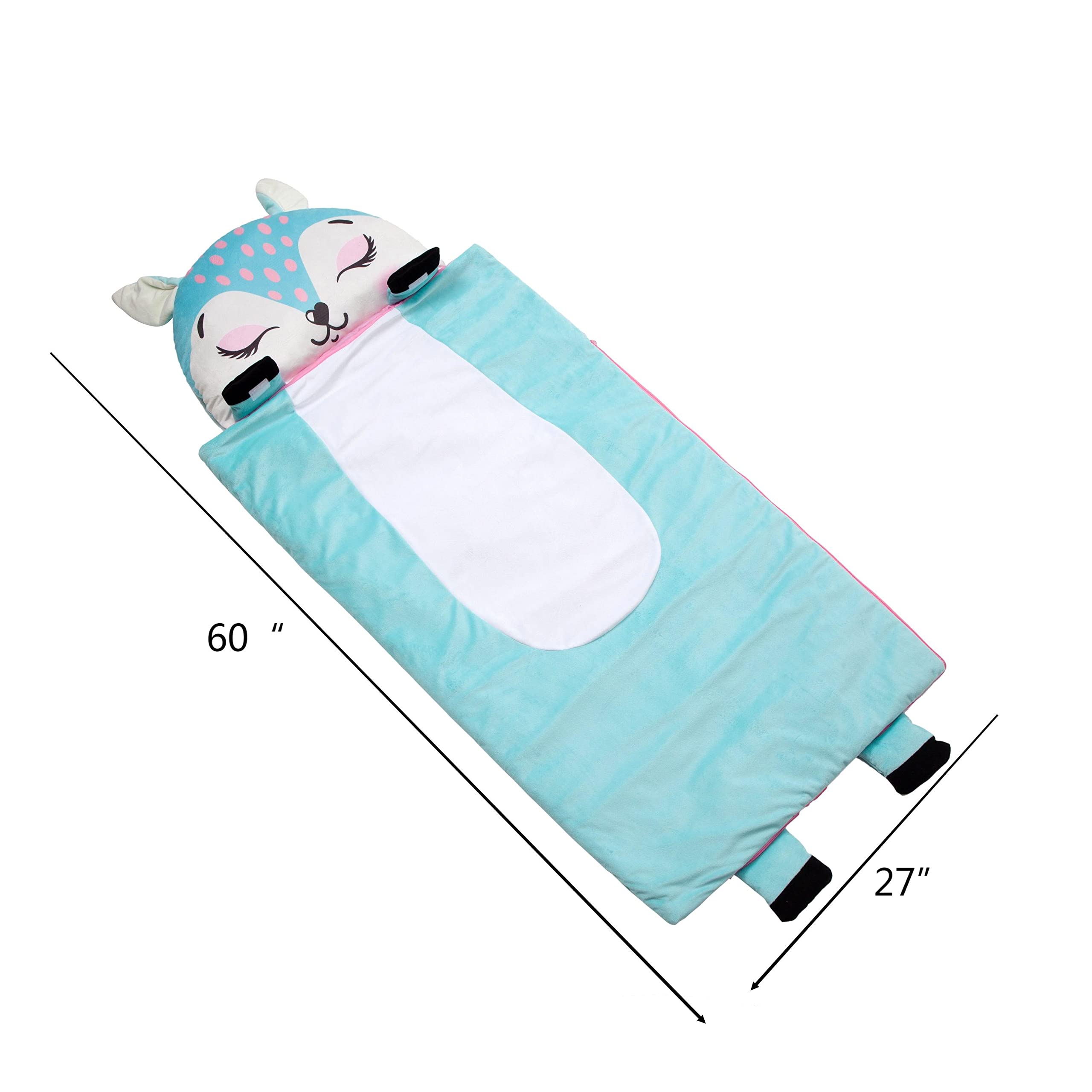 Unicorns & Robots Deer nap mat folded view demonstrates compact packing.