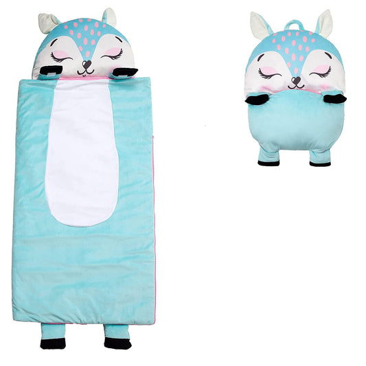 Unicorns & Robots Deer nap mat setup creates a clean personal sleep space at daycare.