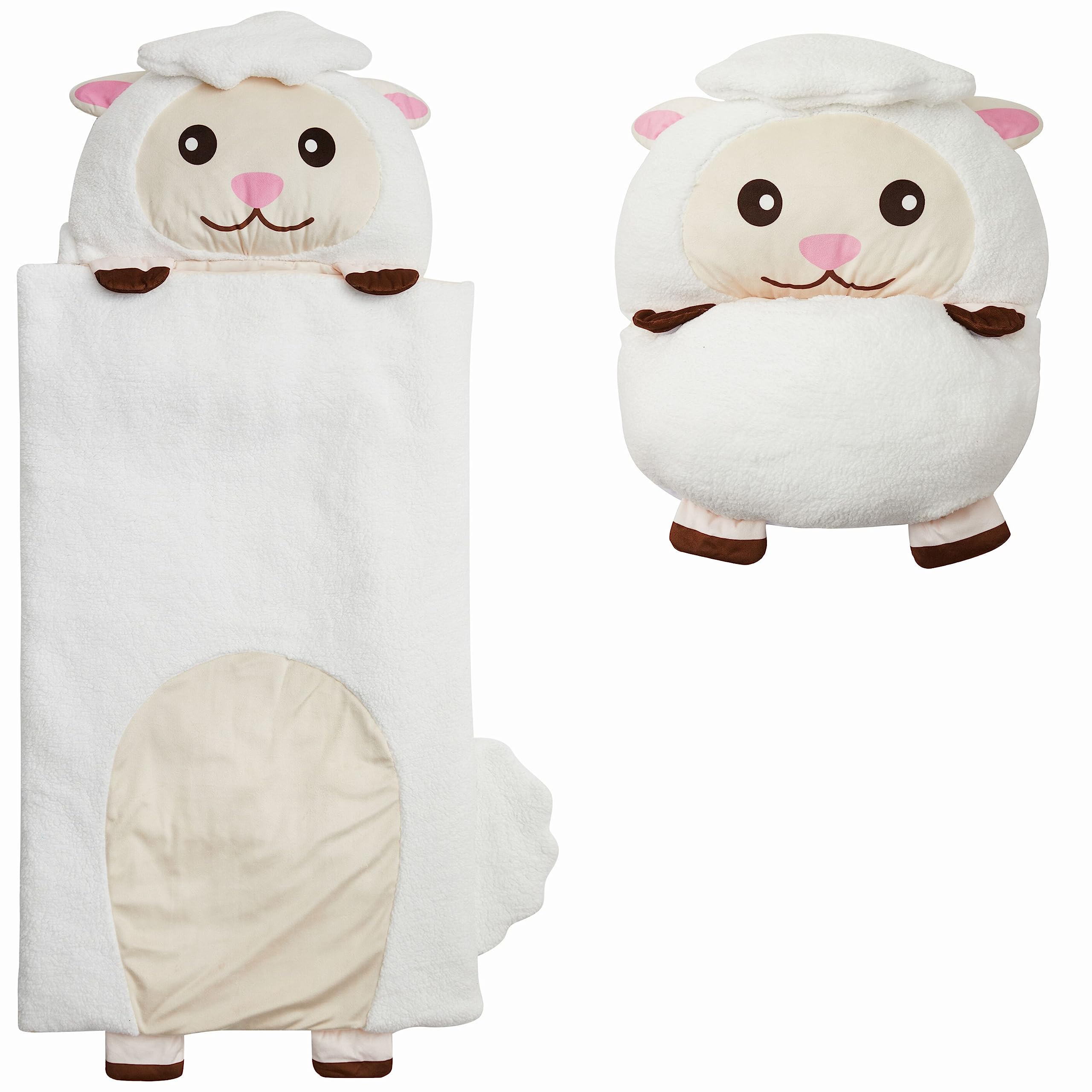 Nap Buddy Lamb sleeping bag from Unicorns and Robots features plush material for cozy naps.