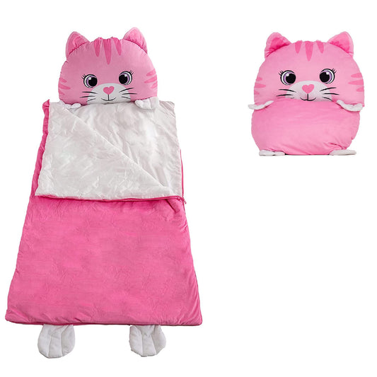Nap Buddy cat sleeping bag rolled for easy travel and storage by Unicorns & Robots.