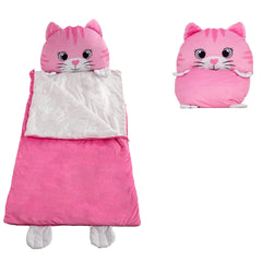 Nap Buddy cat sleeping bag rolled for easy travel and storage by Unicorns & Robots.