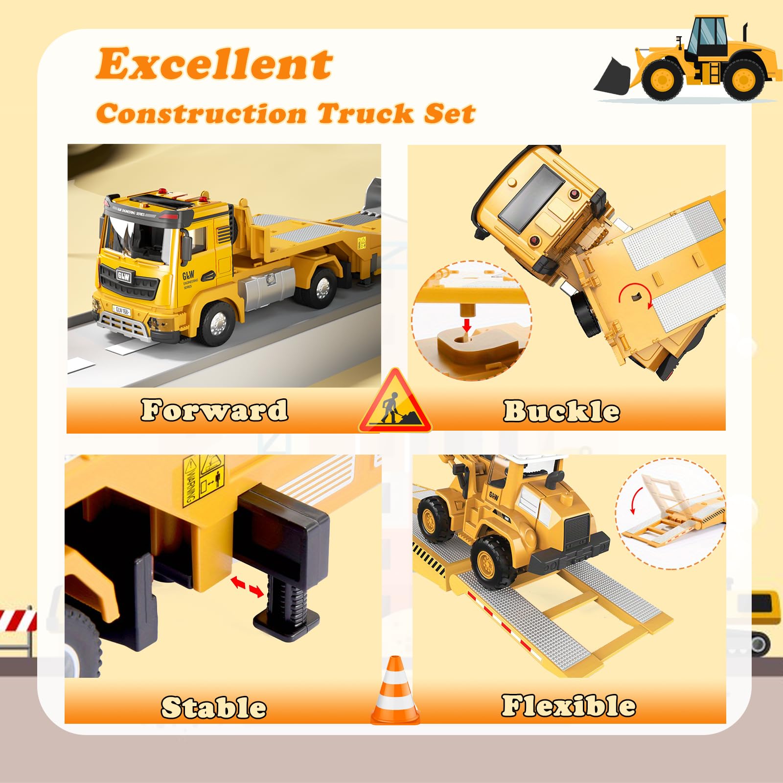 Unimoly alloy die-cast bulldozer bucket lift, enhances fine motor skills during pretend construction.