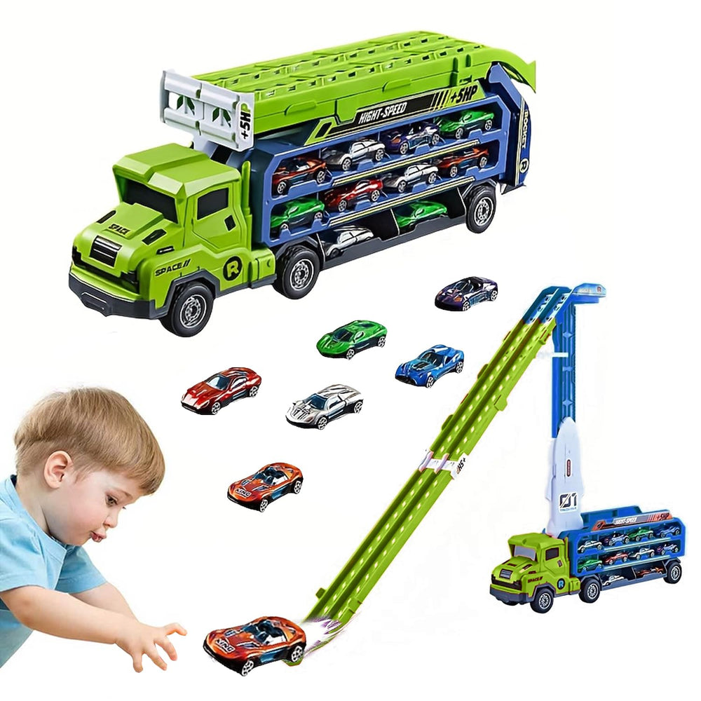 Unimoly carrier truck folded mode for portable play and easy transport.