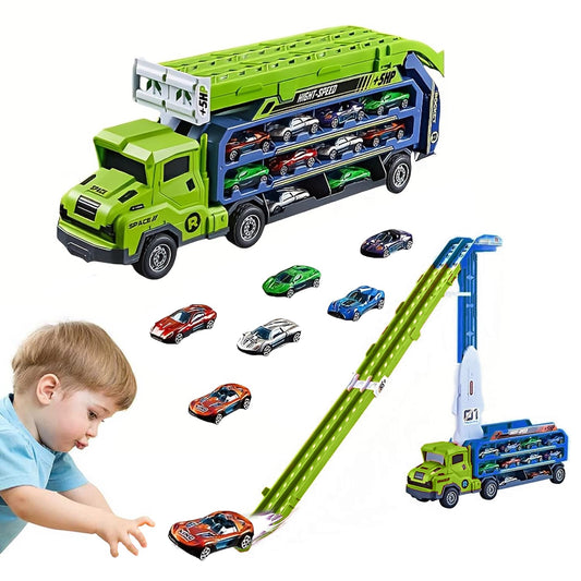 Unimoly carrier truck folded mode for portable play and easy transport.