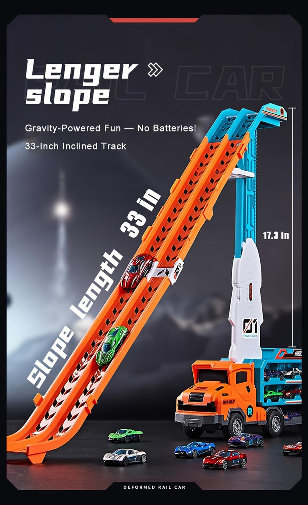 Unimoly carrier truck racetrack with dual lanes for fast competitions.