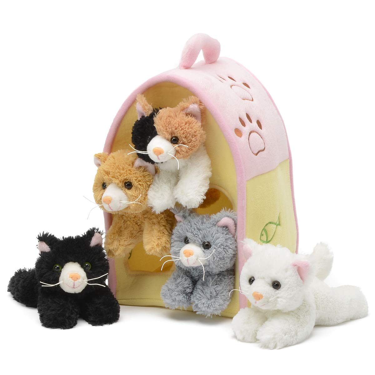 Unipak plush cat house with five stuffed cats for imaginative play and travel