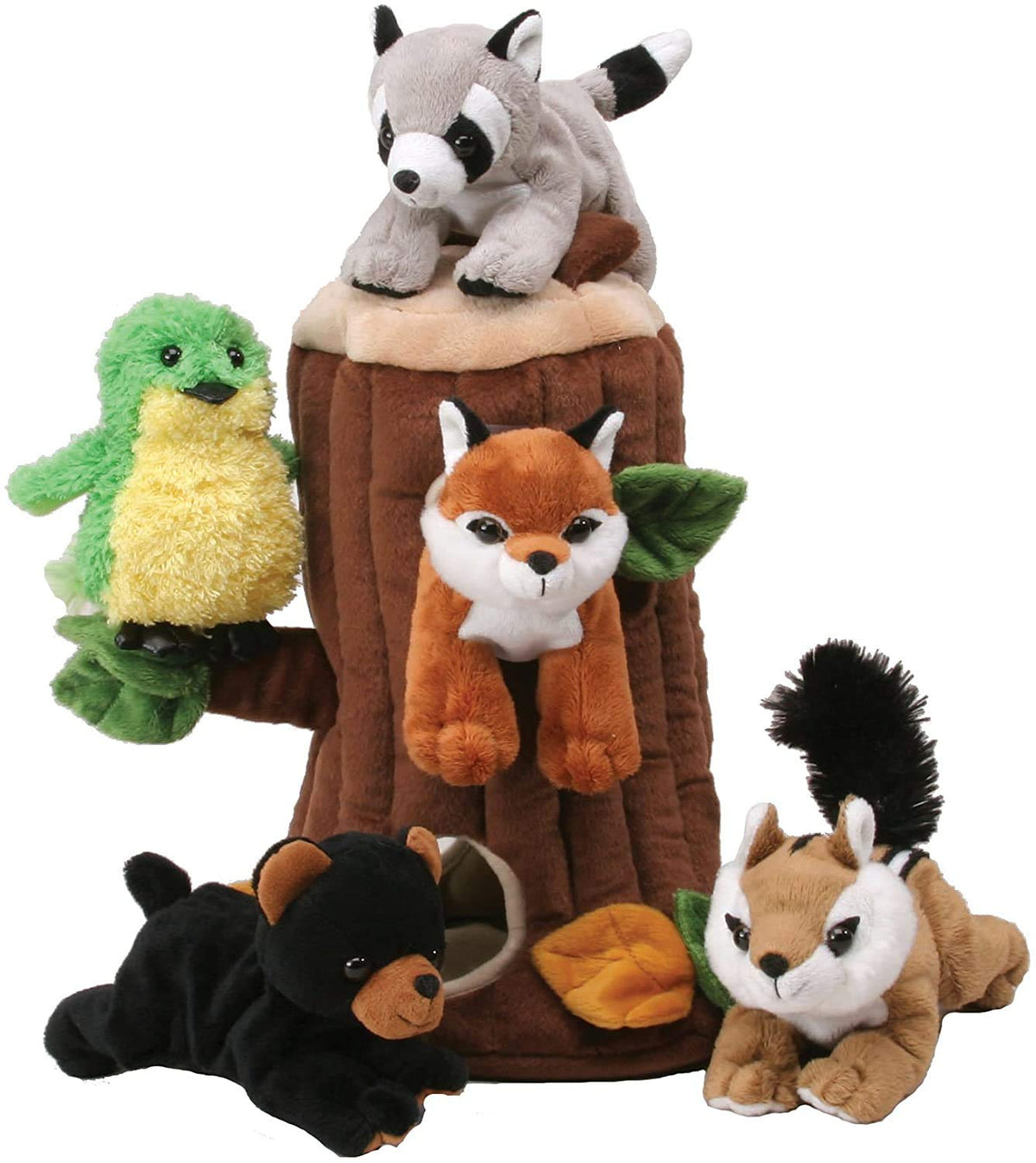 Unipak plush treehouse forest stump with five woodland animals for imaginative travel play.