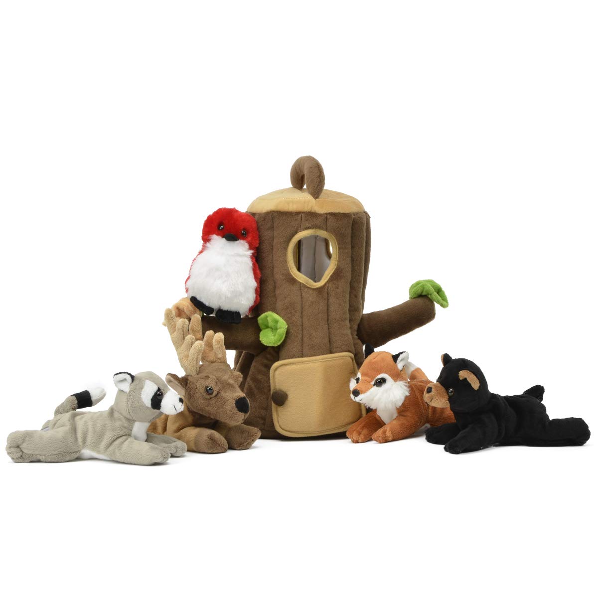 Unipak Plush Woodland Treehouse with Raccoon, Bear, Fox, and Bird — charming decor and gift-ready woodland scene.