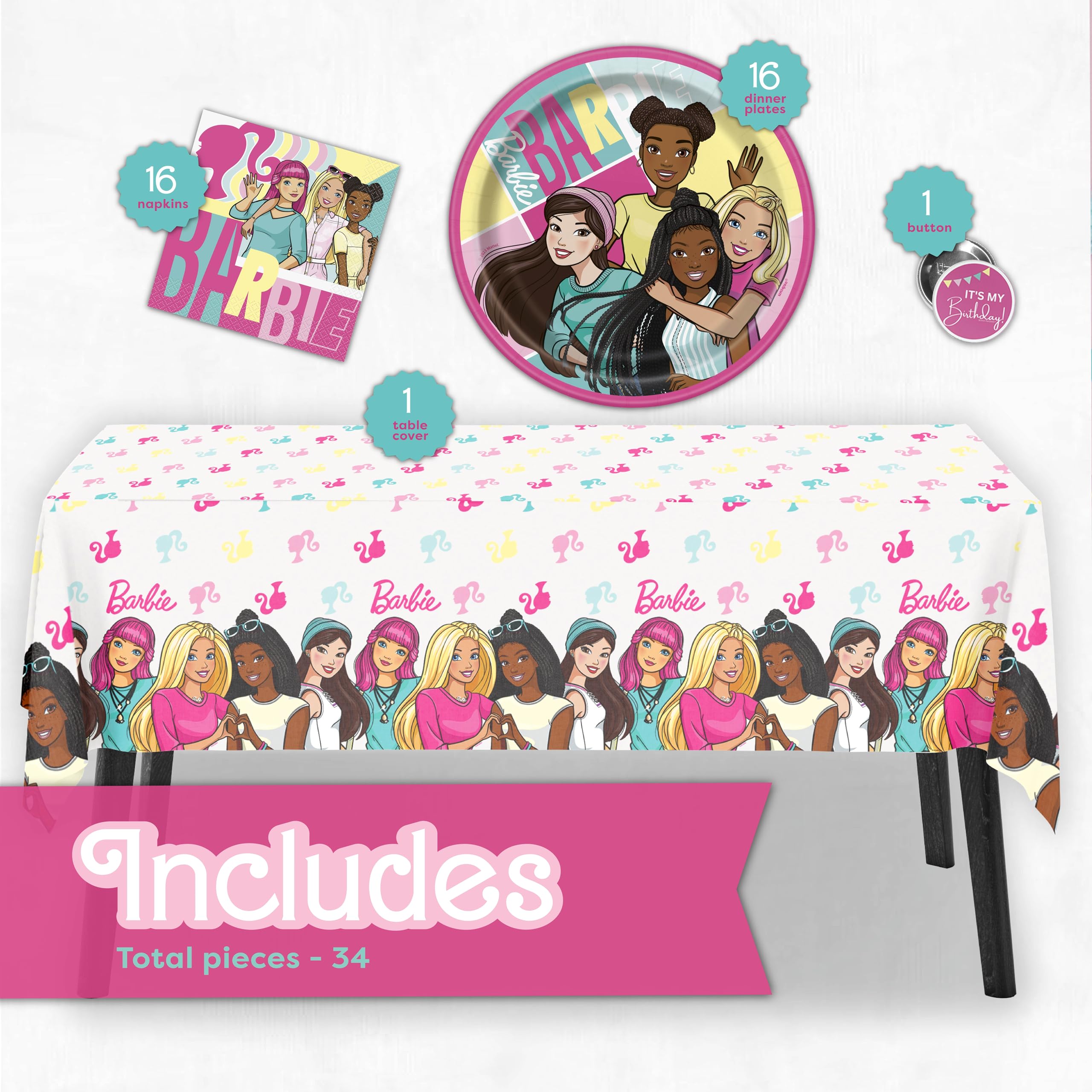 Unique Barbie 9-inch plates for pizza, cupcakes, or cake.