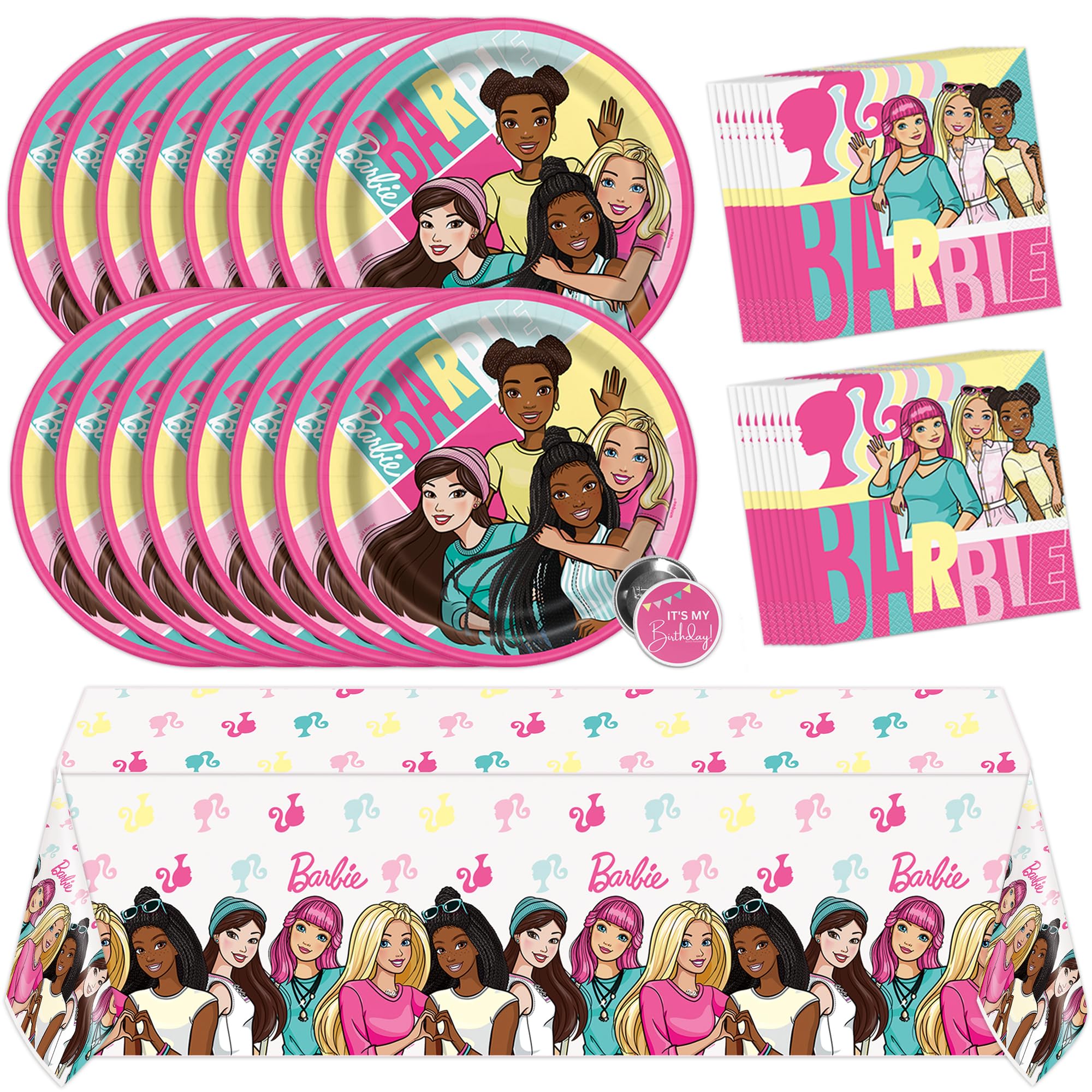 Unique Barbie table cover 54x84 inches for quick, cohesive party setup.