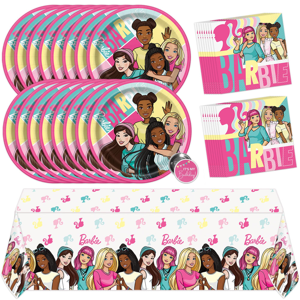 Unique Barbie table cover 54x84 inches for quick, cohesive party setup.