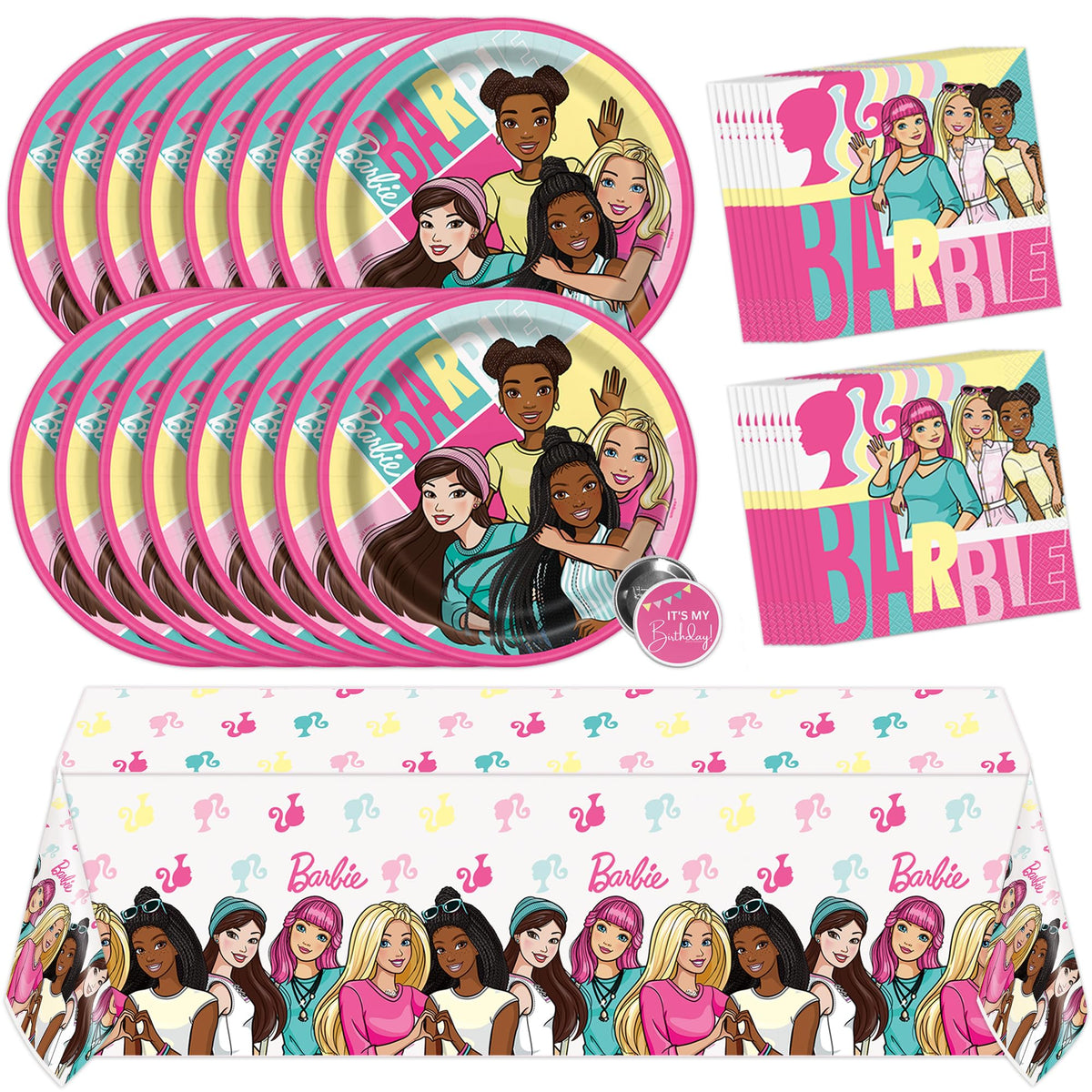 Unique Barbie table cover 54x84 inches for quick, cohesive party setup.
