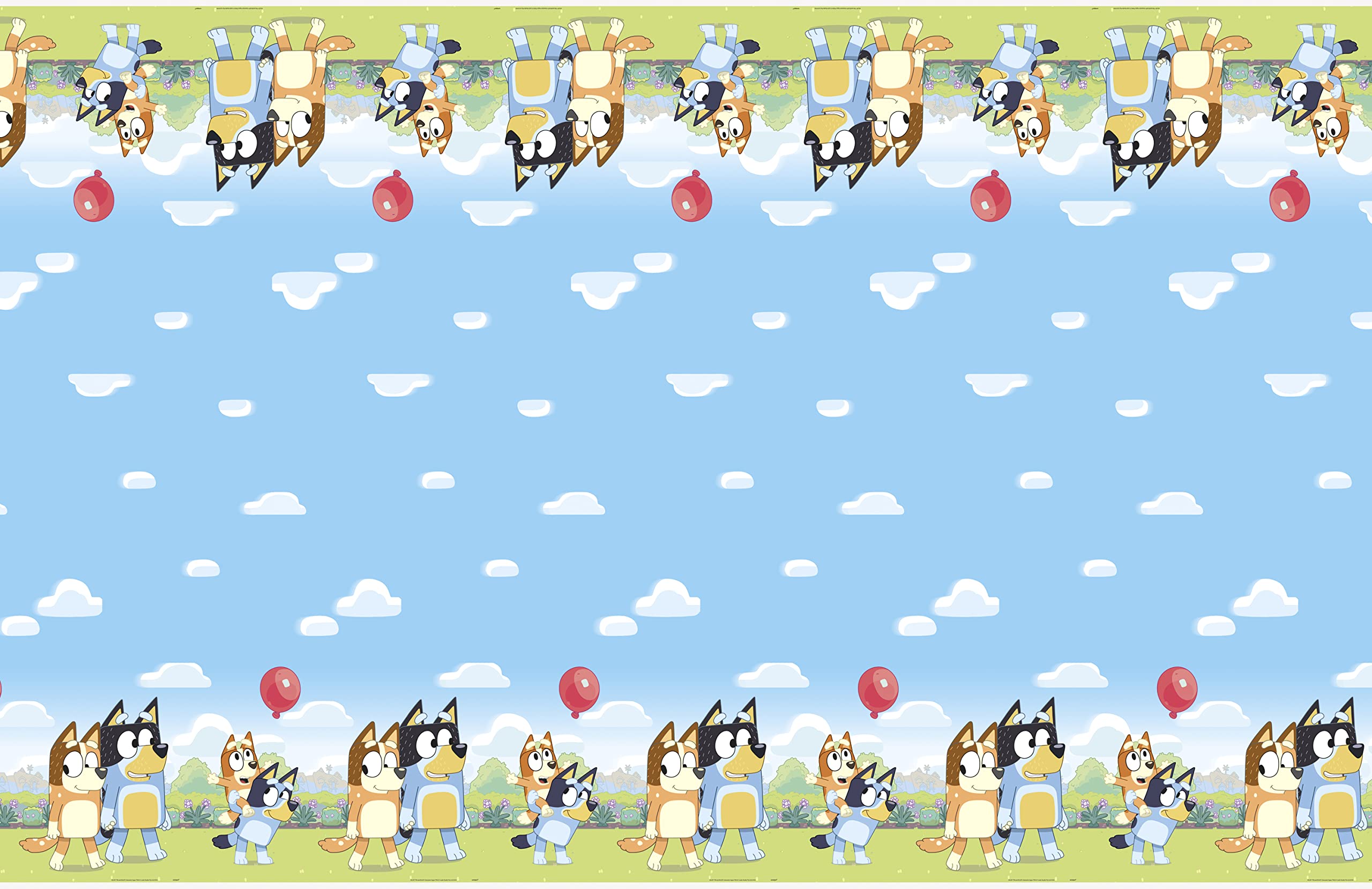 Unique Bluey birthday party decor setup using rectangular covers