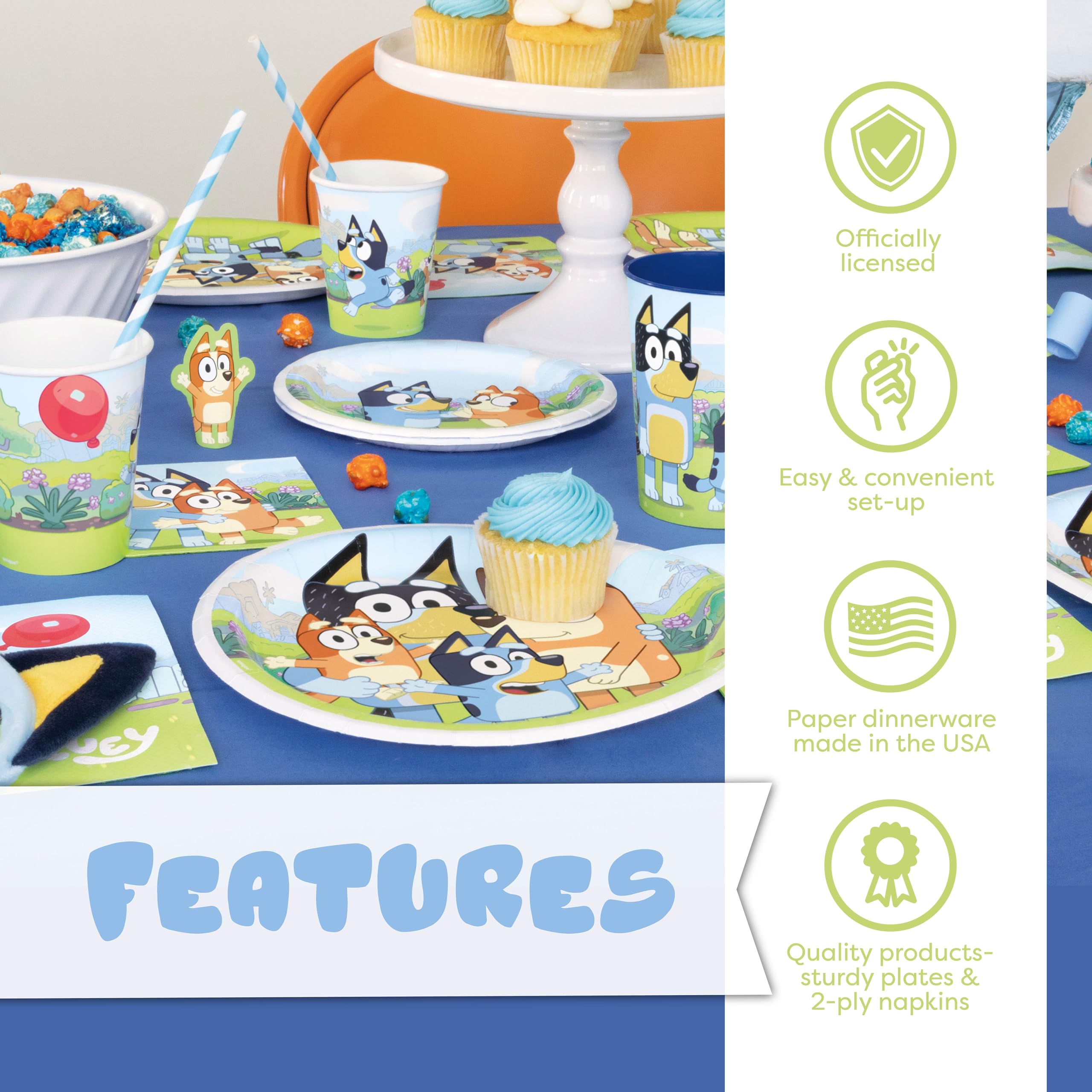 Unique Bluey forks pair with sturdy dinnerware for easy dining.