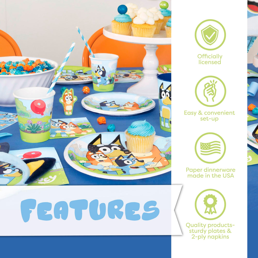 Unique Bluey napkins add festive flair and quick cleanup.