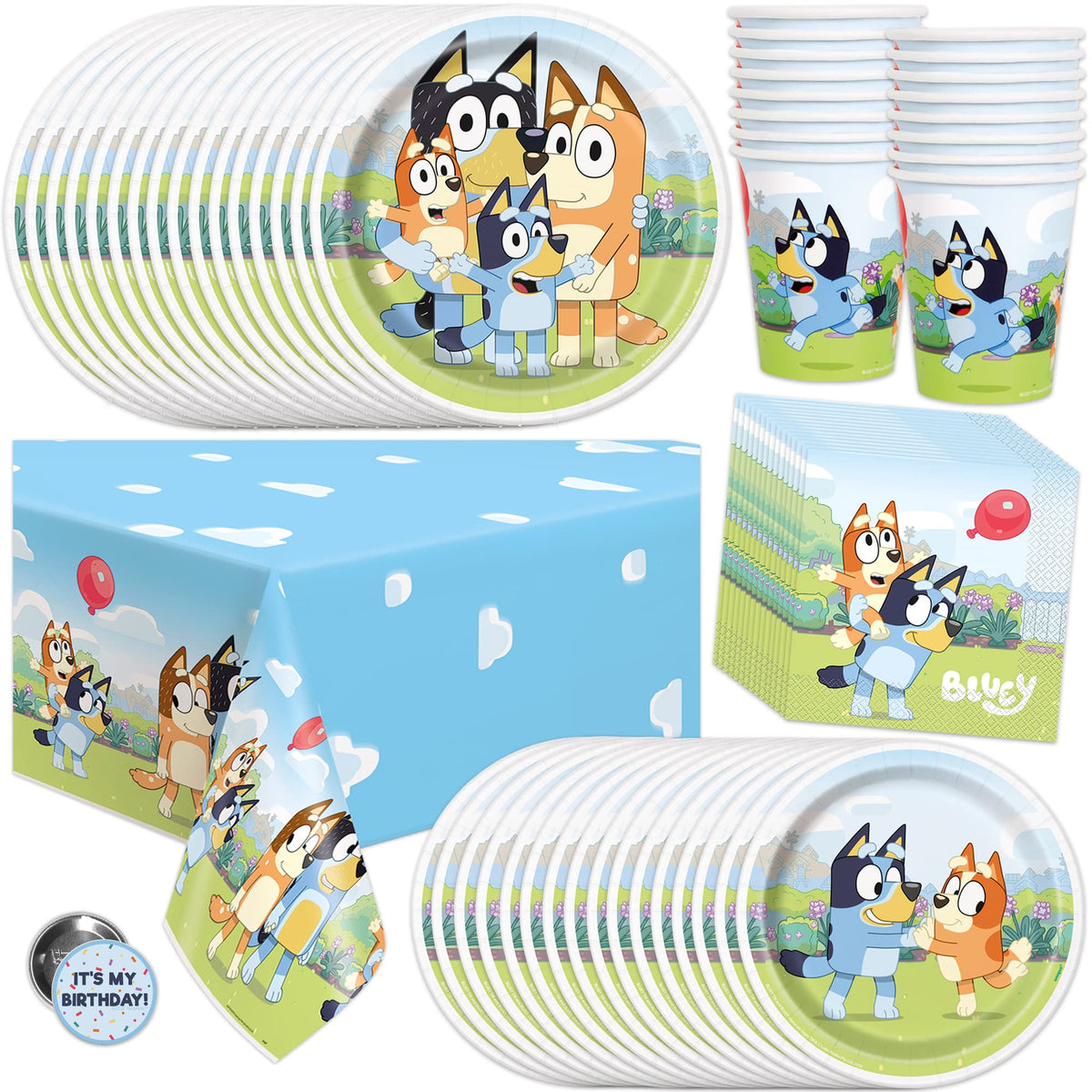 Unique Bluey table cover 54x84 inches for spill-free party setup.