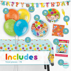 Unique CoComelon backdrop creates a photo-worthy party scene.