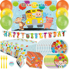 Unique CoComelon party balloons ready to inflate for a festive setup.
