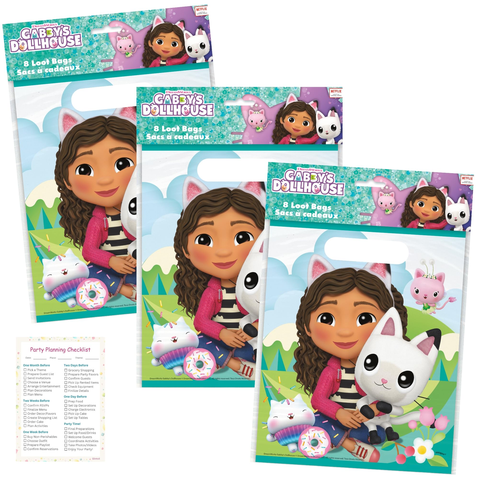 Unique Gabby Dollhouse party bags, 24-pack, ready for candy and party favors.