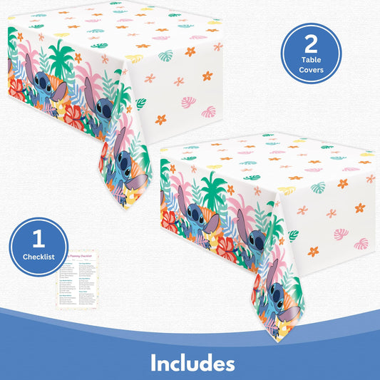 Unique Lilo and Stitch table cloth includes a checklist to boost party planning