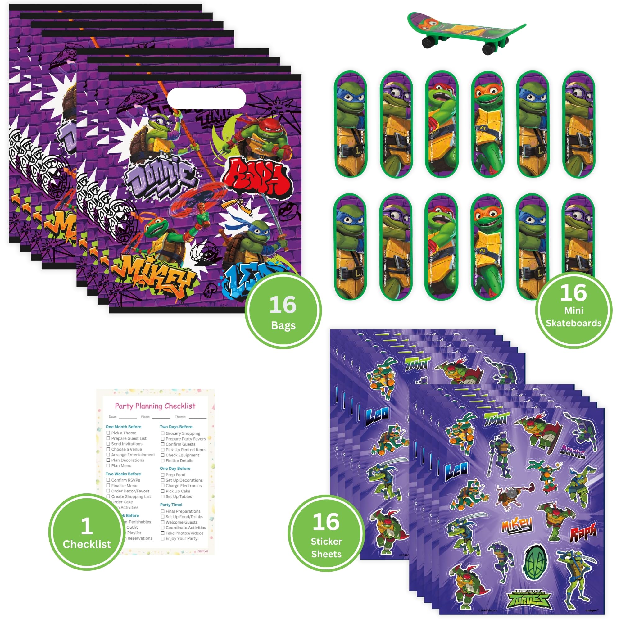 Unique Ninja Turtle sticker sheets to personalize favors and activities