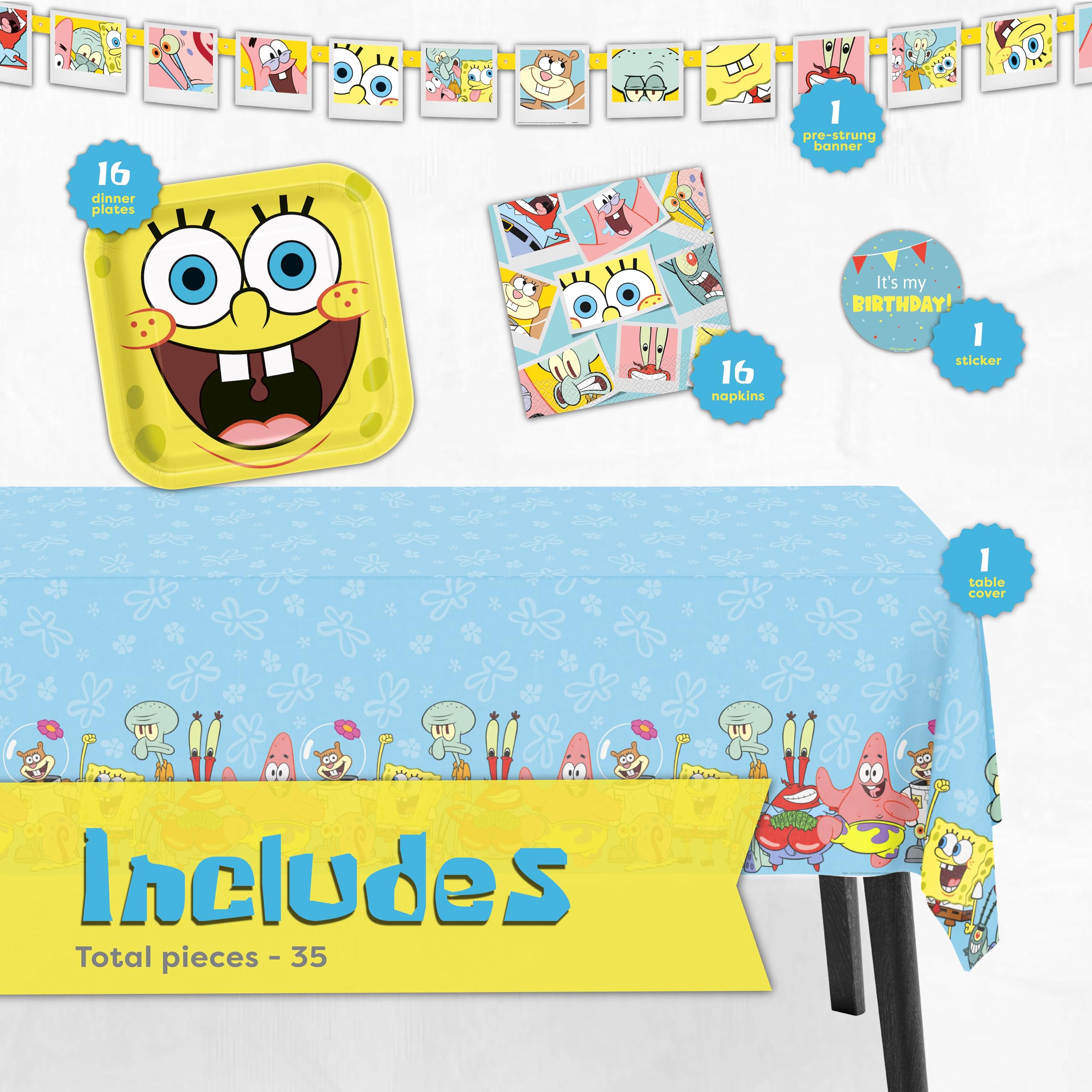 Unique Spongebob tablecloth protects surfaces while tying the theme together