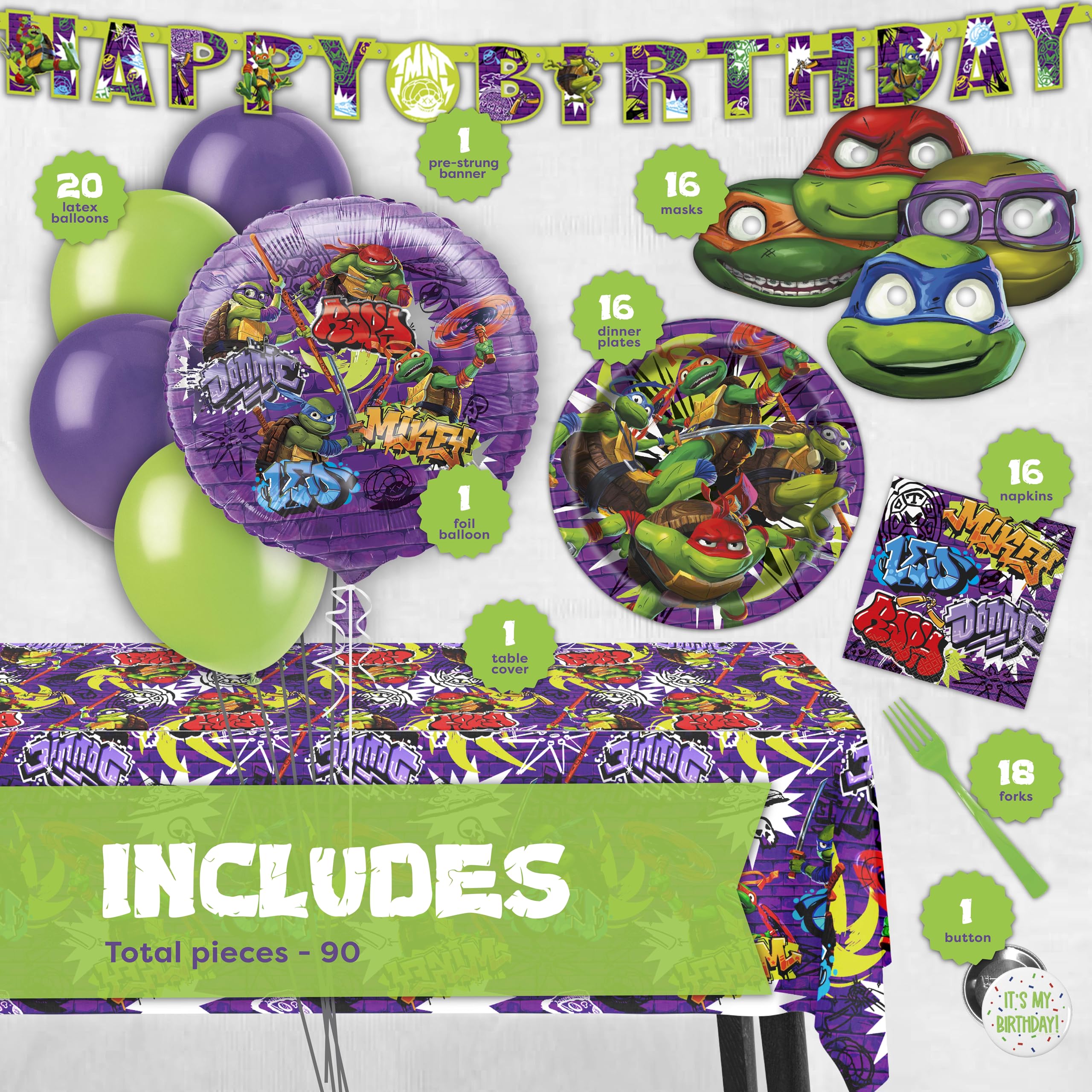 Unique TMNT foil balloon adds shiny, high-visibility décor for a vibrant party.